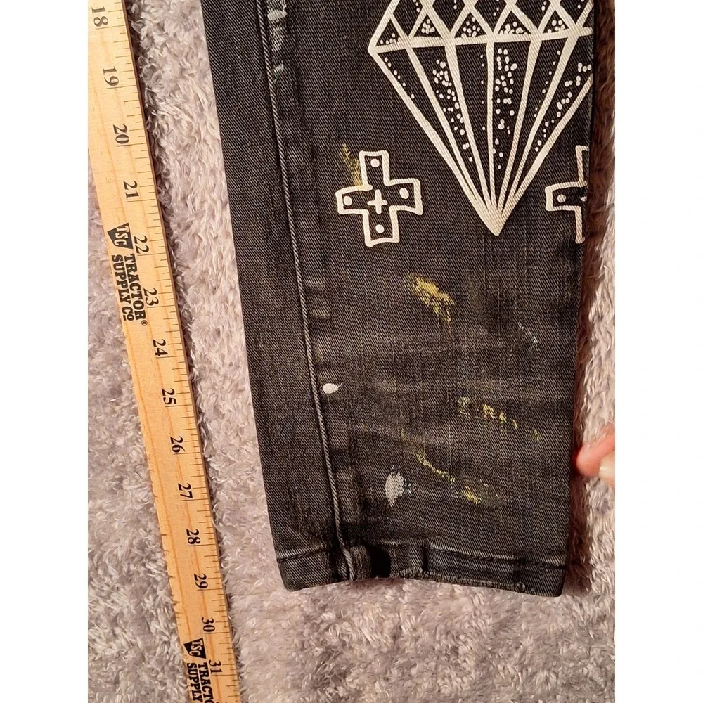 GENUINE AUTHENTIC Black Wash Jeans with Patches Slim Fit Men's 32W x 32L Grunge